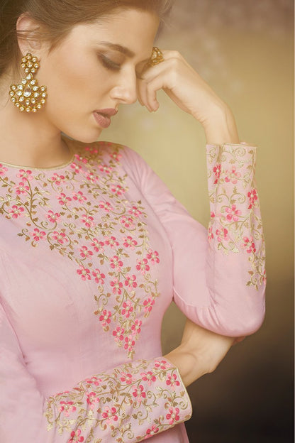 Lovely Pink Party Wear Satin Silk Gown