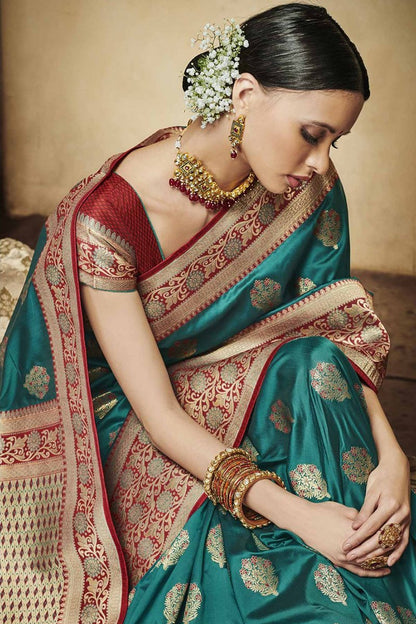 Green Embroidered Designer heavy Silk Saree