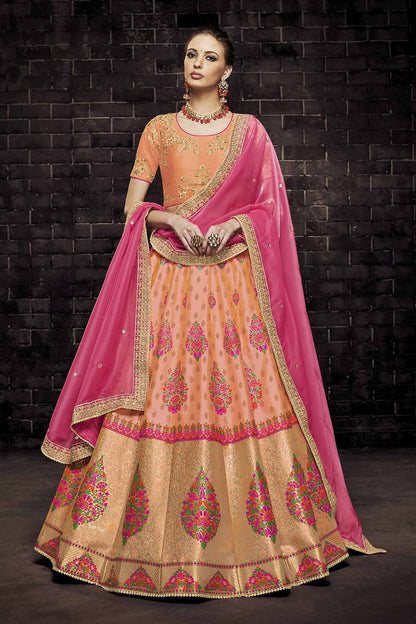 Orange Brocade Kali Party Wear Lehenga Choli