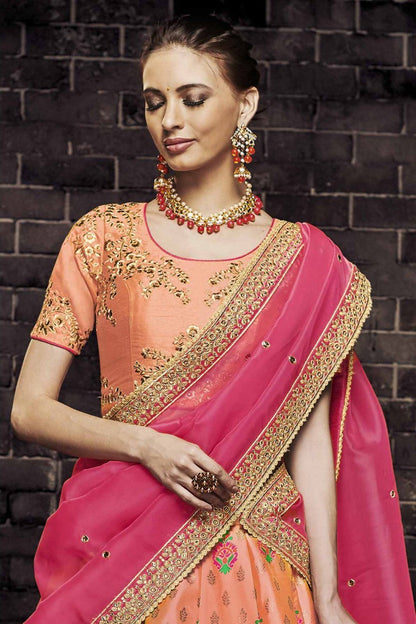 Orange Brocade Kali Party Wear Lehenga Choli