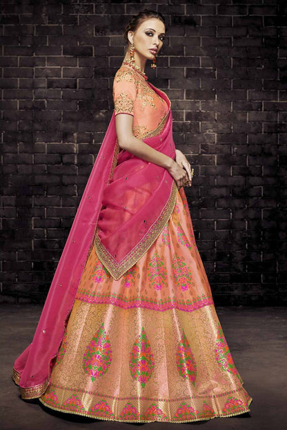 Orange Brocade Kali Party Wear Lehenga Choli