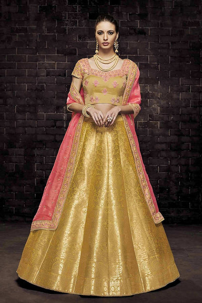 Yellow Colour Brocade Party Wear Lehenga Choli
