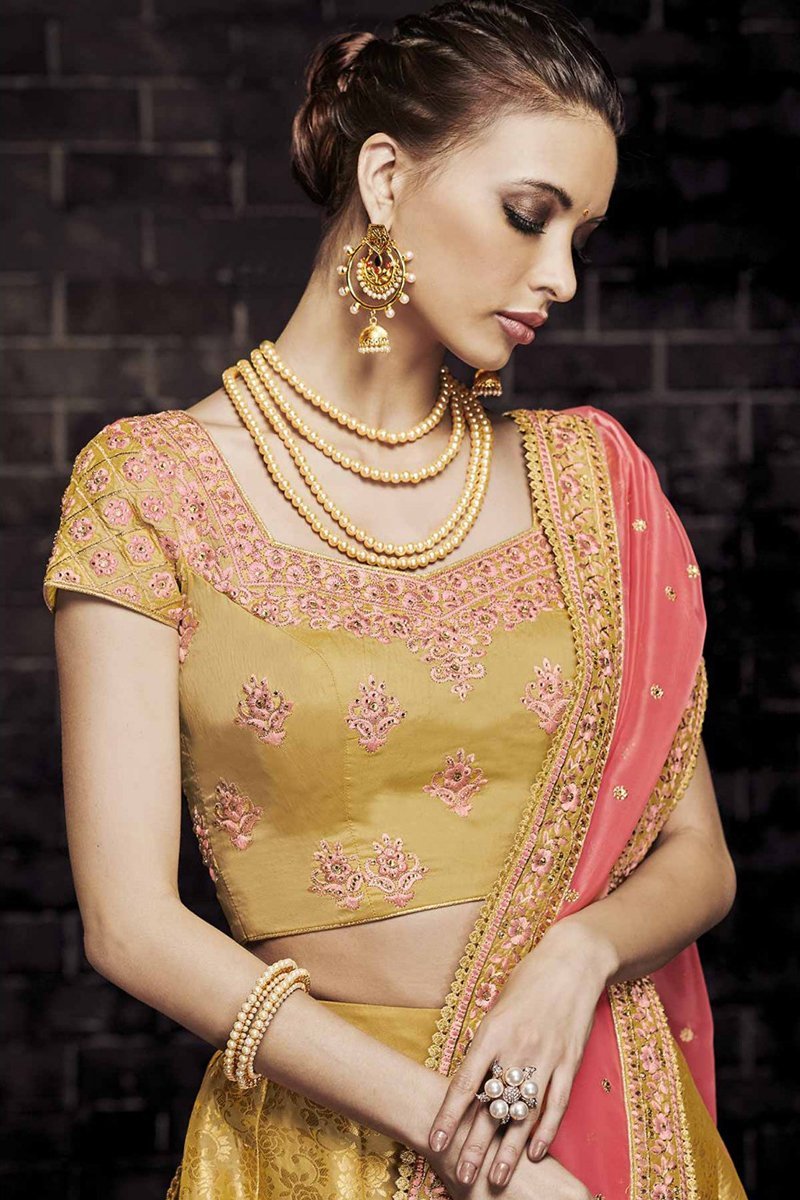 Yellow Colour Brocade Party Wear Lehenga Choli