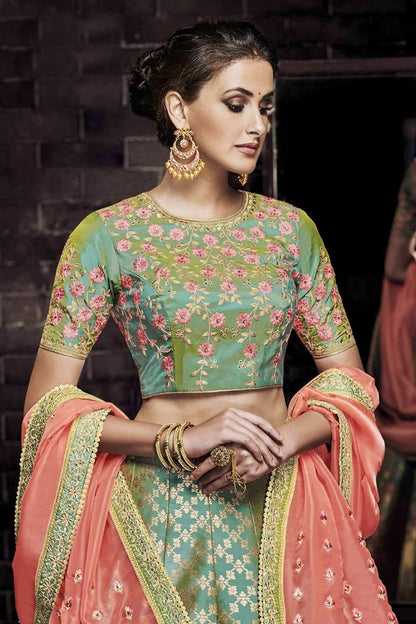 Rama Green Colour Brocade Party Wear Lehenga Choli
