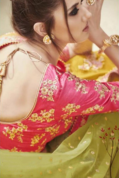 Rani Pink and Mustard colored Party Wear Lehenga Set