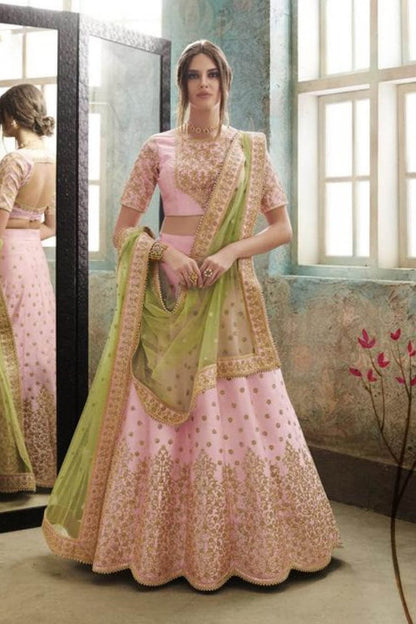 Pink and Liril colored Party Wear Lehenga Set
