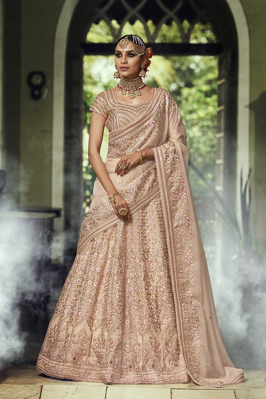 Beige Organza Party Wear Lehenga Choli