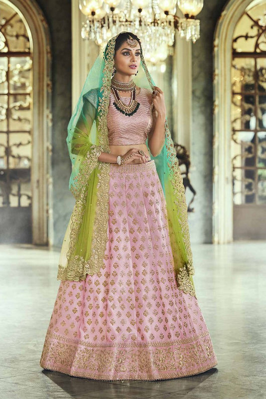 Pink Satin Party Wear Lehenga Choli
