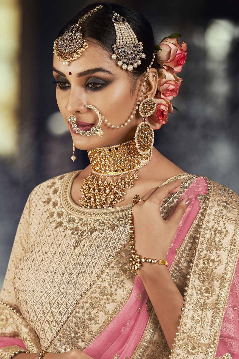 Chickoo Satin Party Wear Lehenga Choli