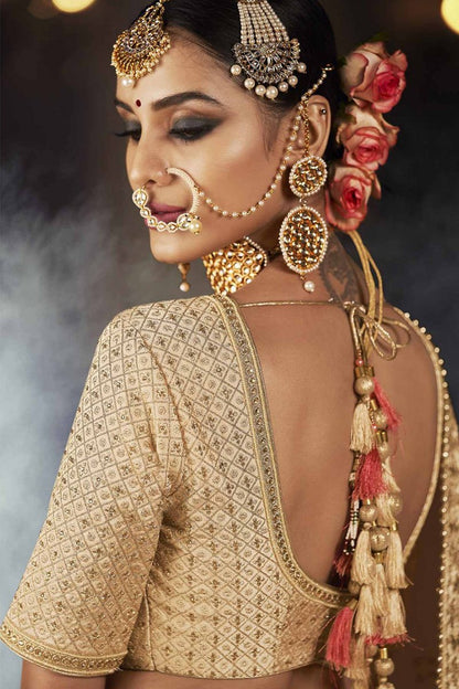 Chickoo Satin Party Wear Lehenga Choli