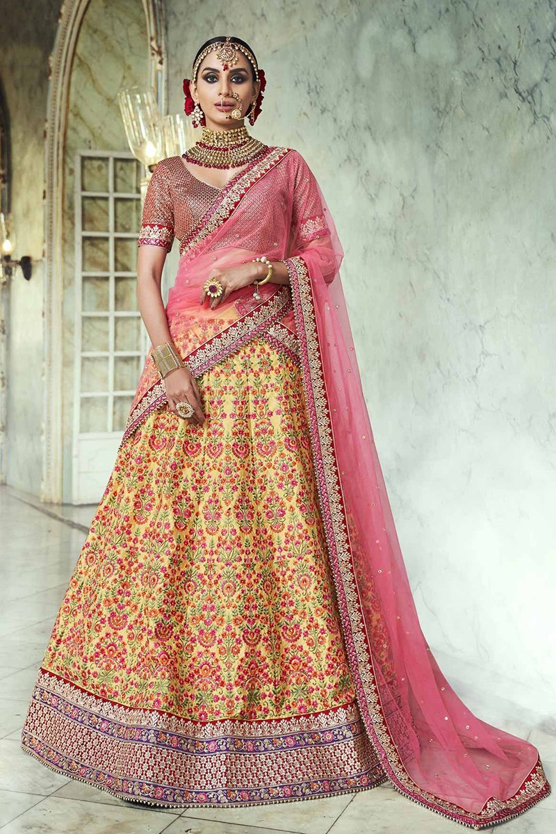 Yellow Handloom Fabric Party Wear Lehenga Choli