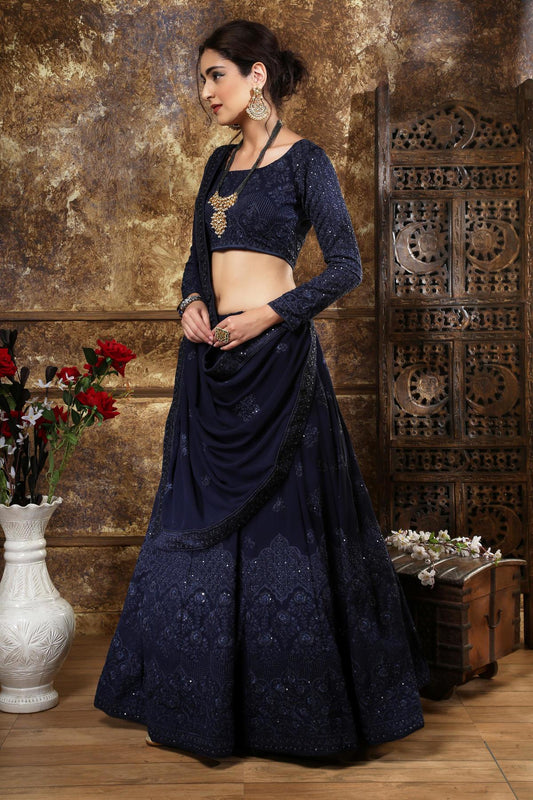 Navy Blue Georgette Bridesmaid Lehenga Choli