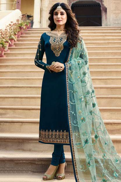Navy Blue Georgette Casual Straight Suit