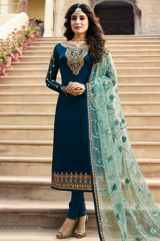 Navy Blue Georgette Casual Straight Suit