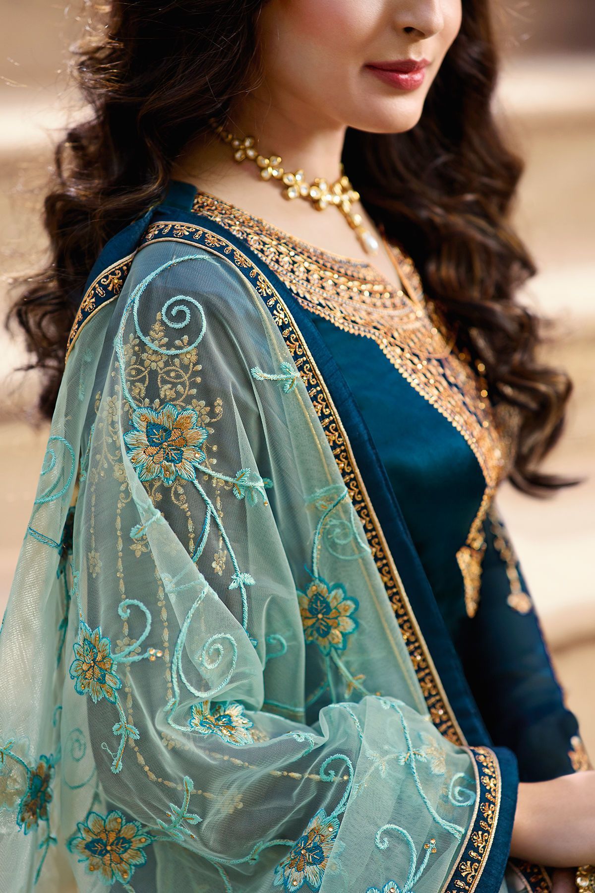 Navy Blue Georgette Casual Straight Suit