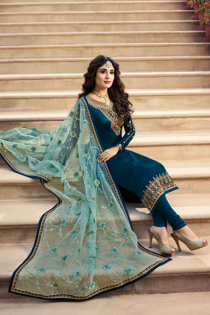 Navy Blue Georgette Casual Straight Suit