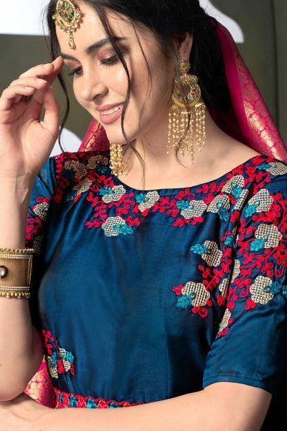 Ocean-Blue heavy tapeta Silk Gown with Voilet-Red Banarsi duppatta