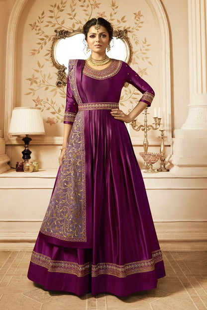 Purple With Gold Embroidered Party Wear Anarkali Suit