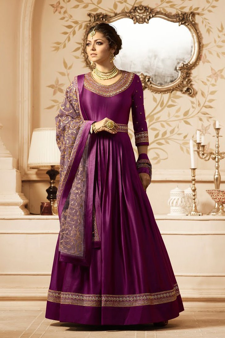 Purple With Gold Embroidered Party Wear Anarkali Suit