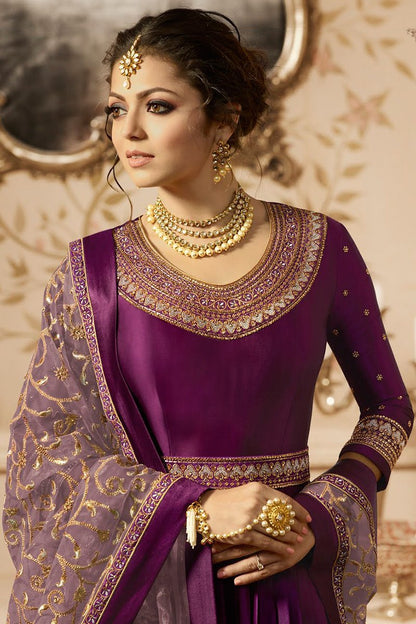 Purple With Gold Embroidered Party Wear Anarkali Suit