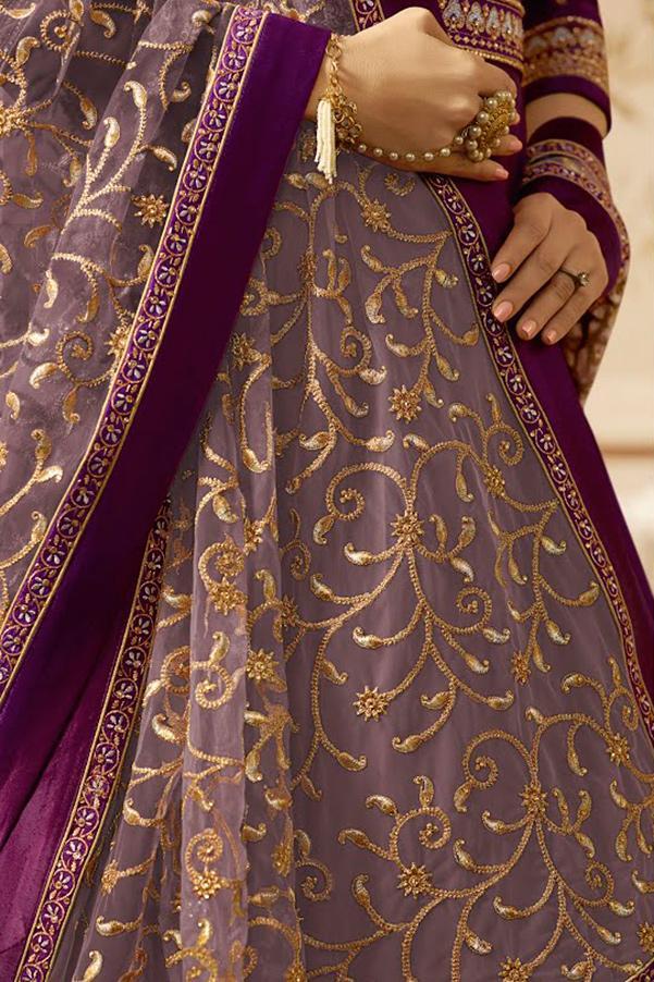 Purple With Gold Embroidered Party Wear Anarkali Suit