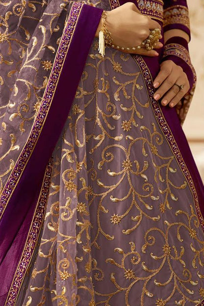 Purple With Gold Embroidered Party Wear Anarkali Suit