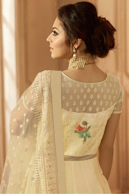 Cream Embroidered Party Wear Anarkali Suit