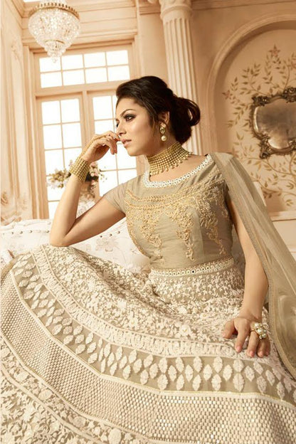 Beige Embroidered Party Wear Anarkali Suit