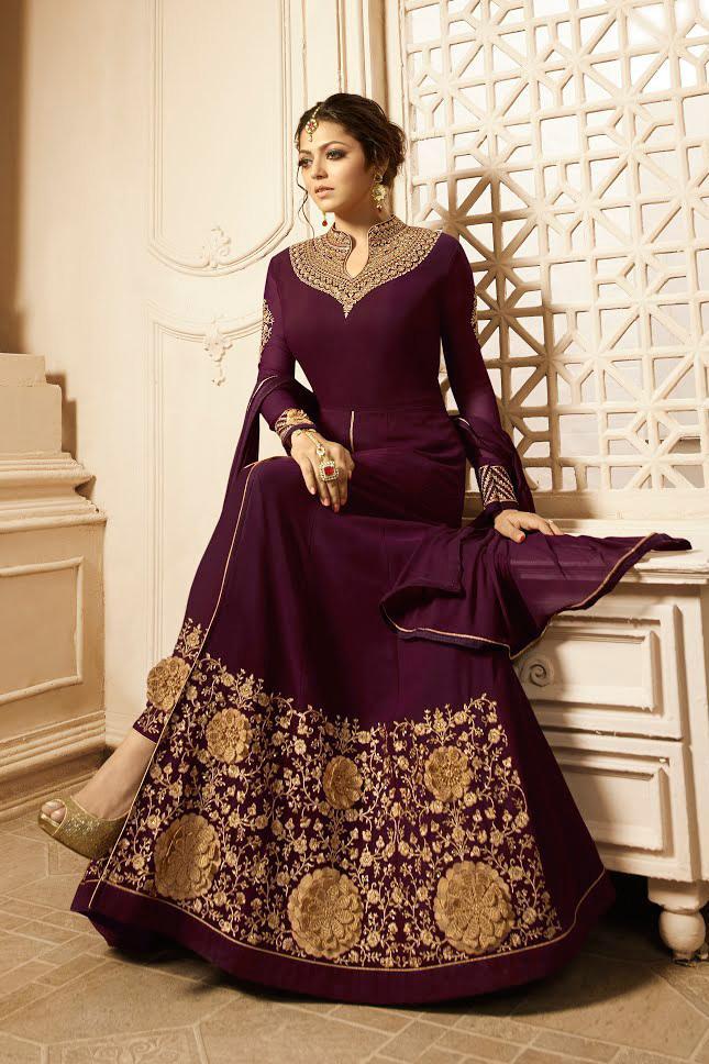 Plum with Gold Ghera Embroidered Anarkali Suit