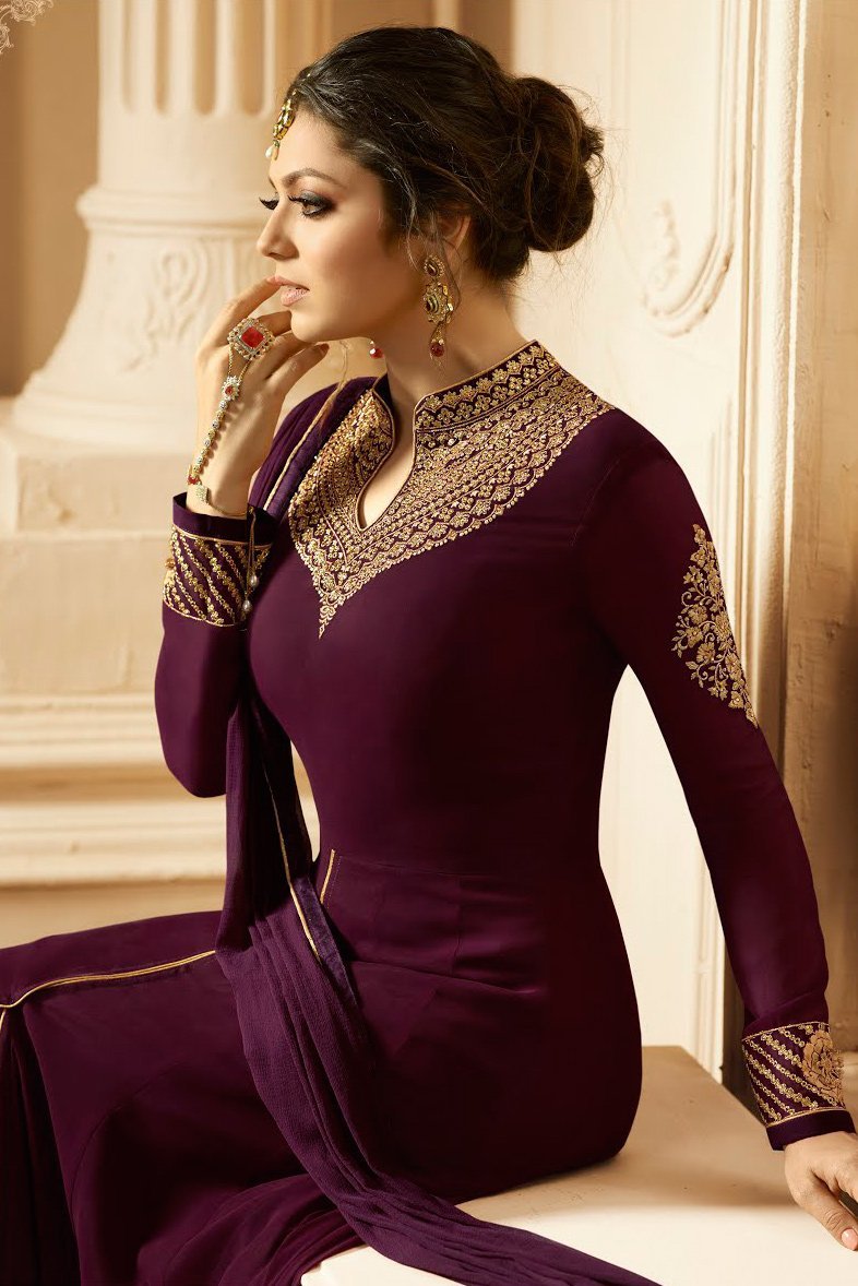 Plum with Gold Ghera Embroidered Anarkali Suit