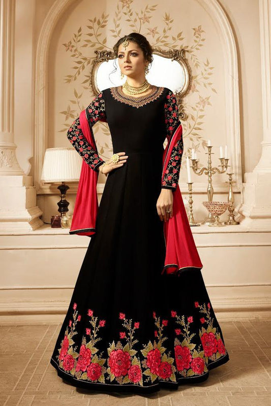 Black and Pink Party Wear Anarkali Suit