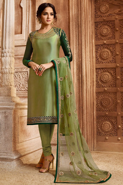 Green Two Tone Georgette Kurti Set with Dual Bottom Lehenga/Pant