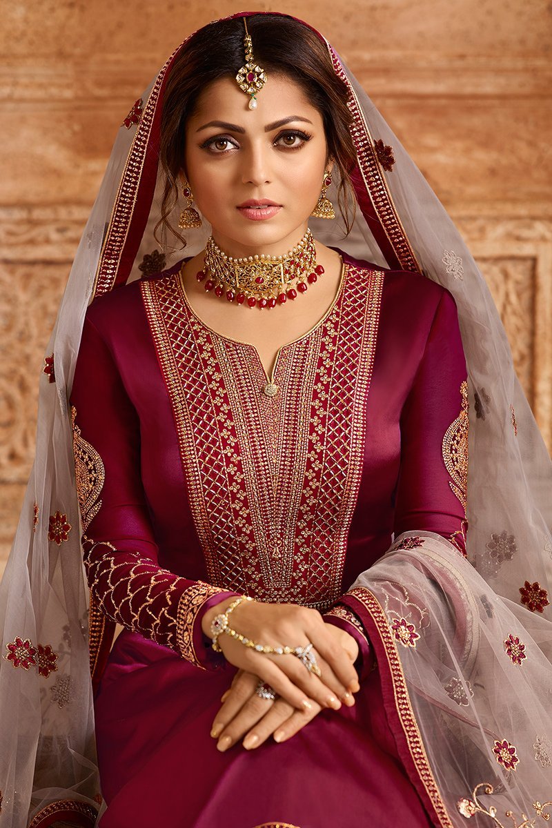 Red And Pink Georgette Kurti Set with Dual Bottom Lehenga/Pant