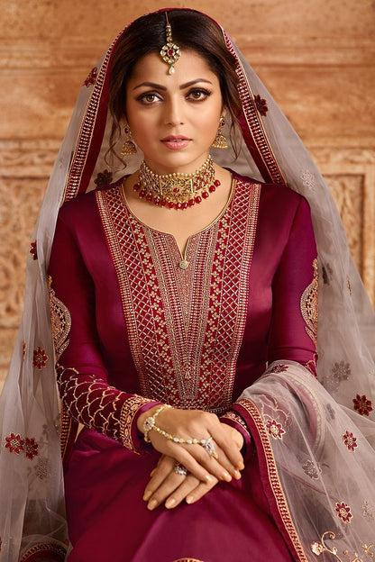 Red And Pink Georgette Kurti Set with Dual Bottom Lehenga/Pant