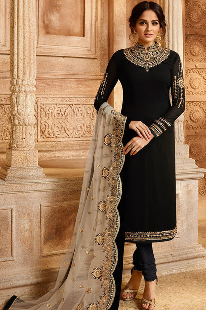 Black and Beige Georgette Kurti Set with Dual Bottom Lehenga/Pant