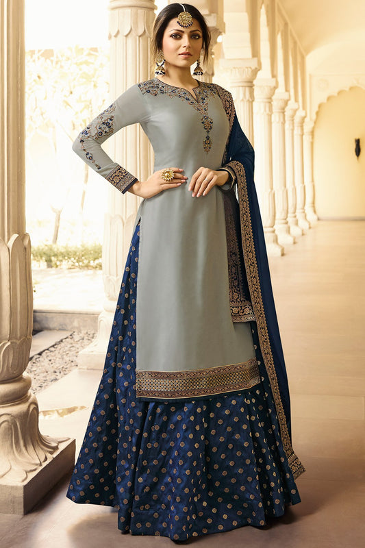 Gray and Blue occasion wear Sharara suit
