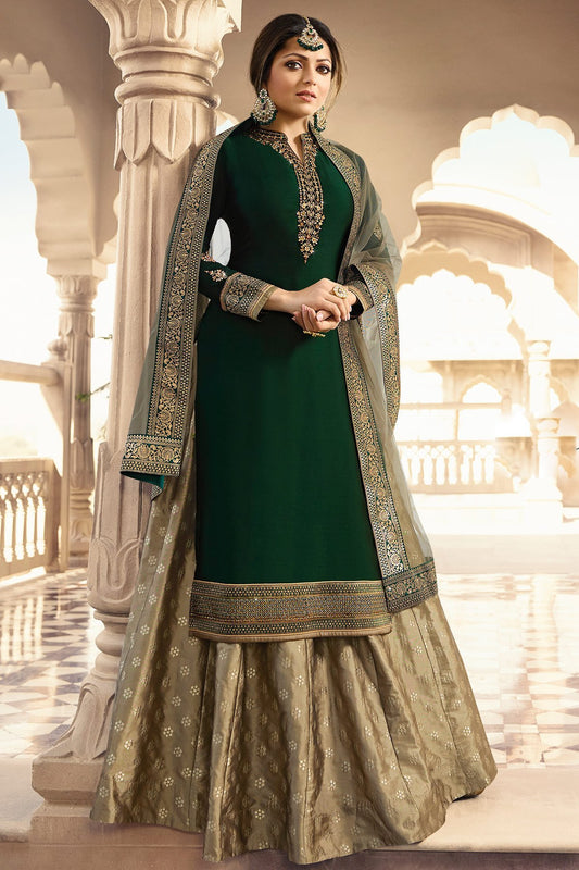 Green and Brown occasion wear Sharara suit
