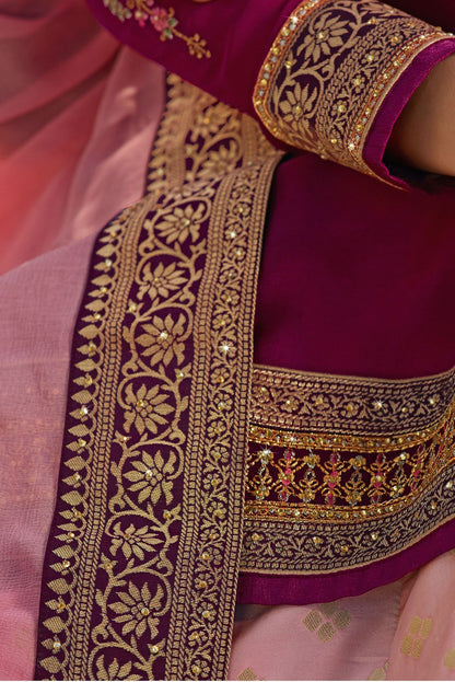 Magenta and Pink Satin Georgette Sharara Suit