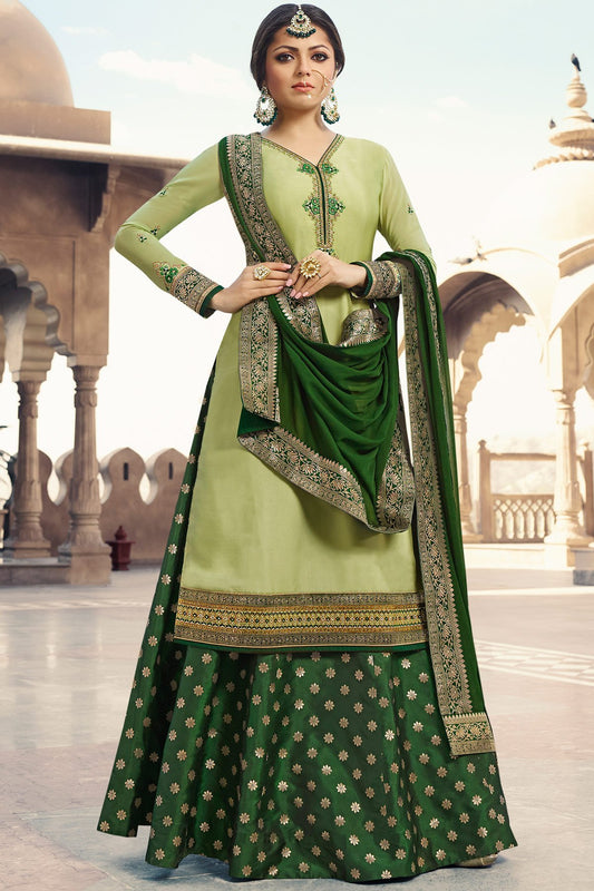 Light and Dark Green Satin Georgette Sharara suit