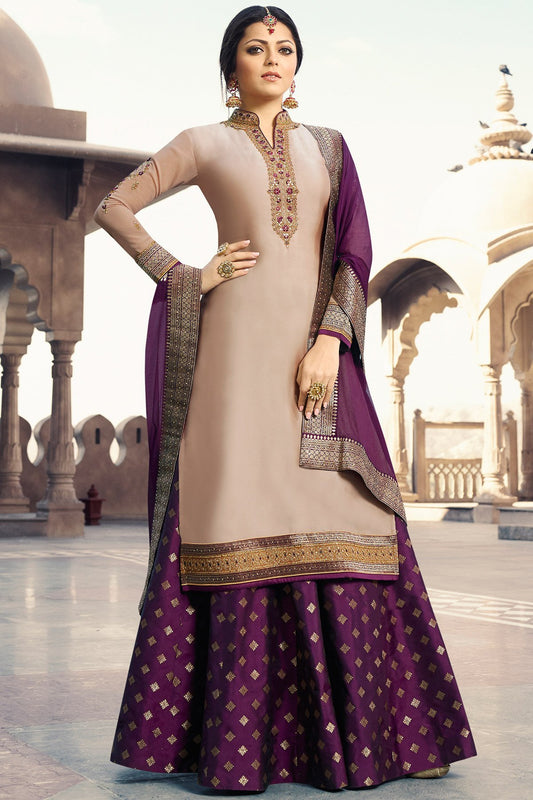 Baby Pink and Purple Satin Georgette Sharara suit