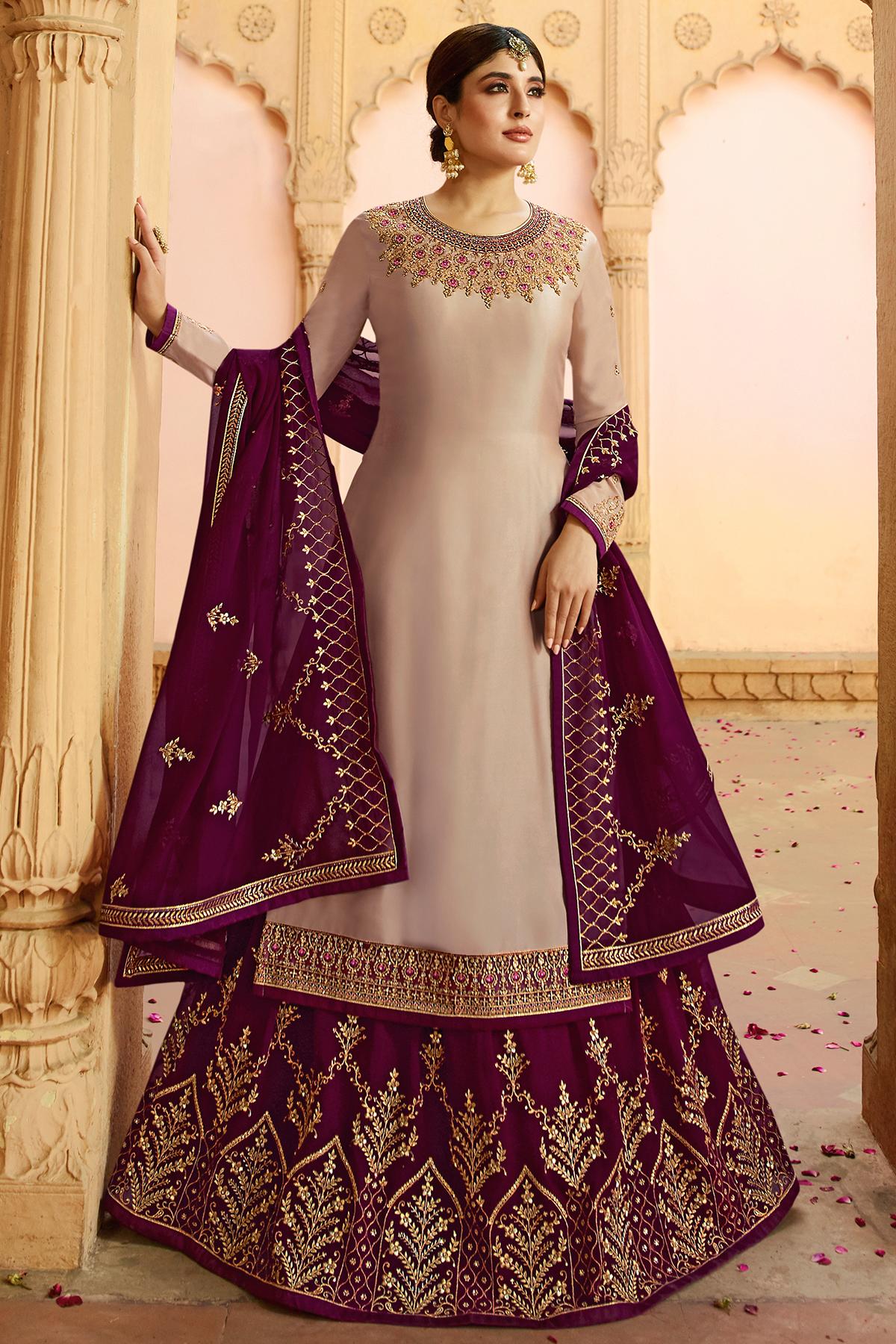 Nude and Wine Georgette Lehenga Style Suit