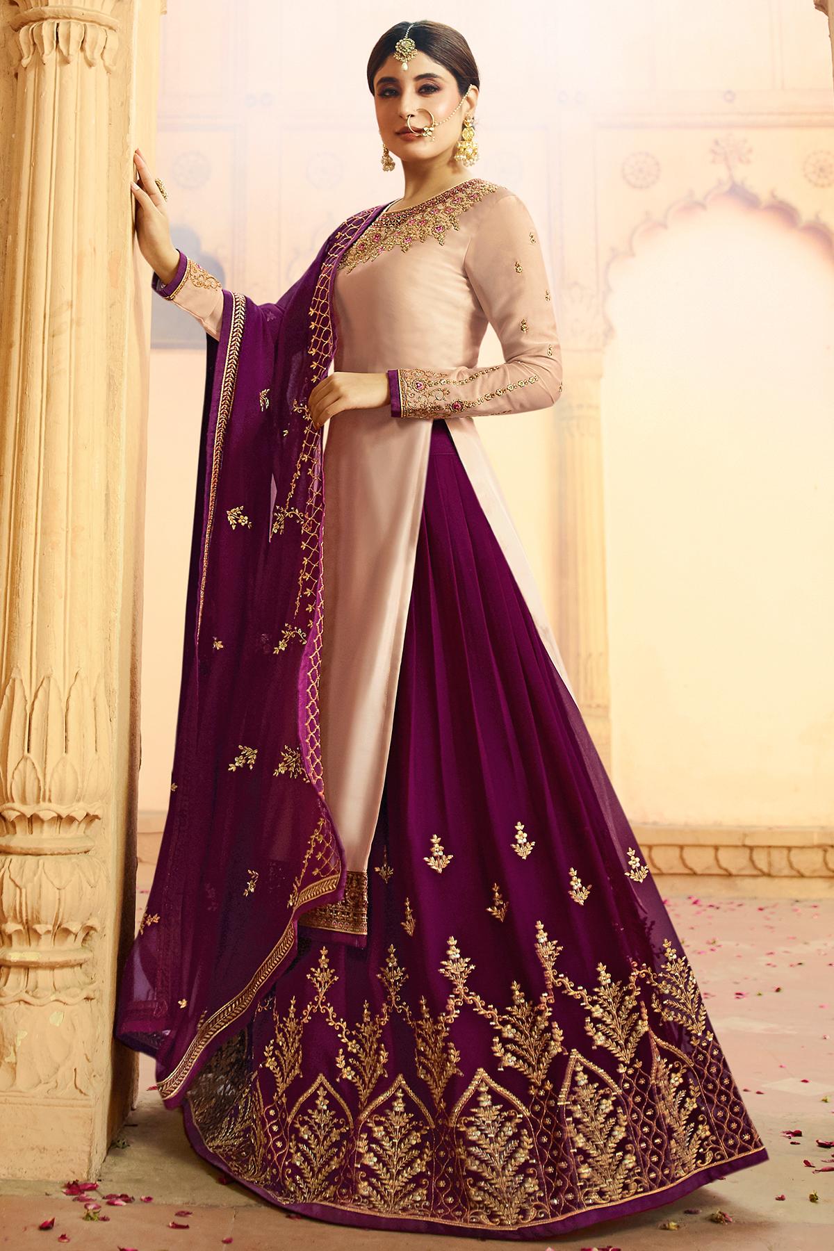 Nude and Wine Georgette Lehenga Style Suit