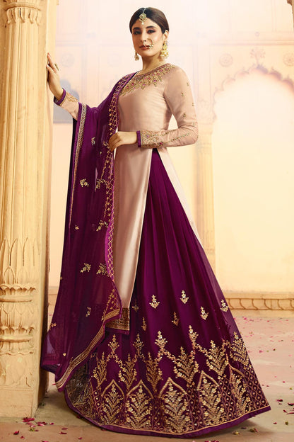 Nude and Wine Georgette Lehenga Style Suit