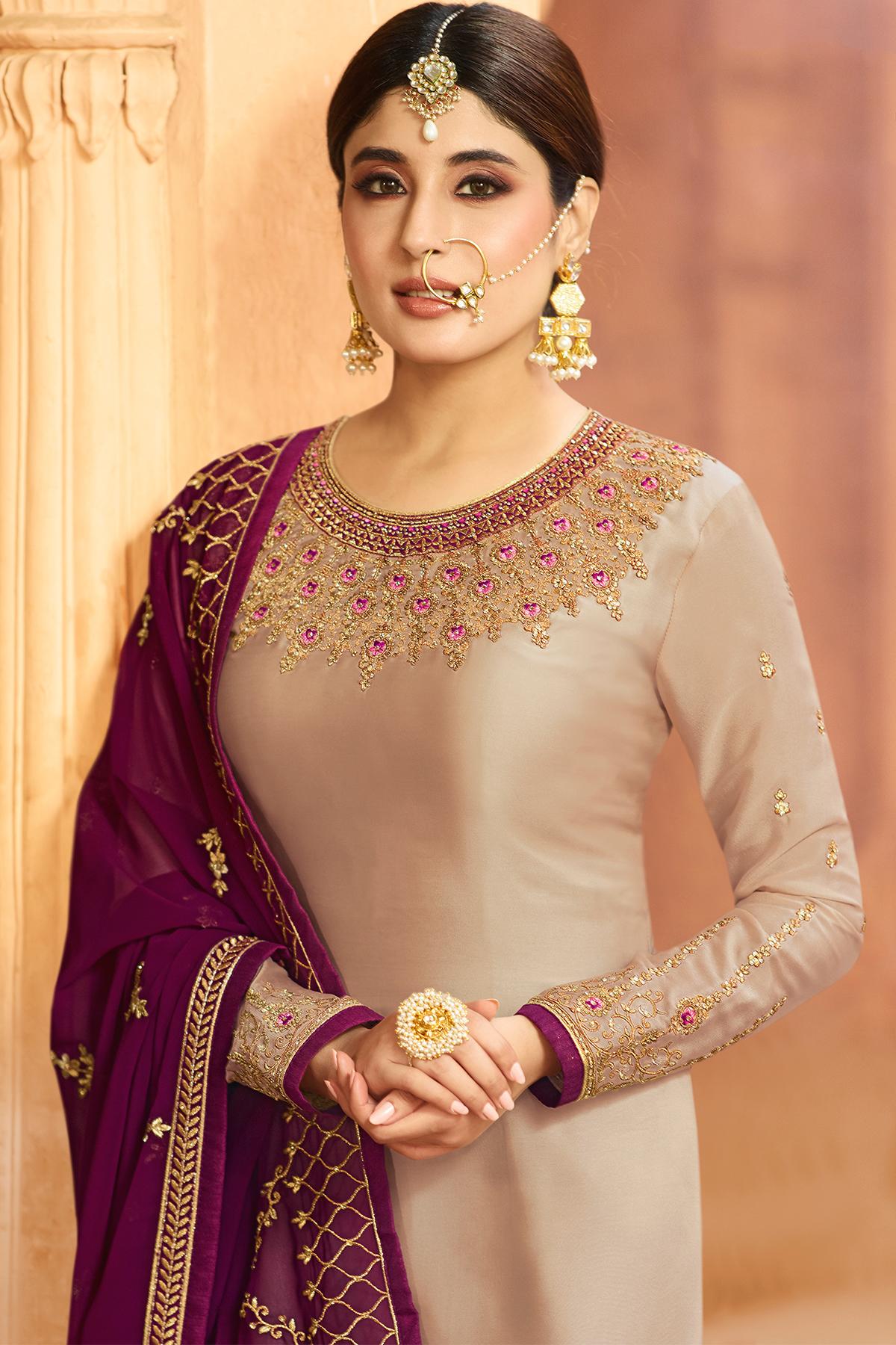 Nude and Wine Georgette Lehenga Style Suit