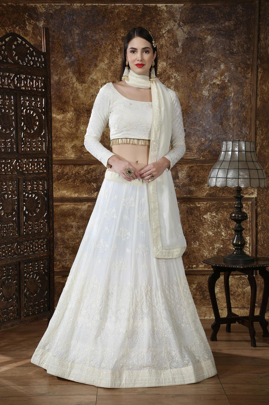 Off White Georgette Bridesmaid Lehenga Choli