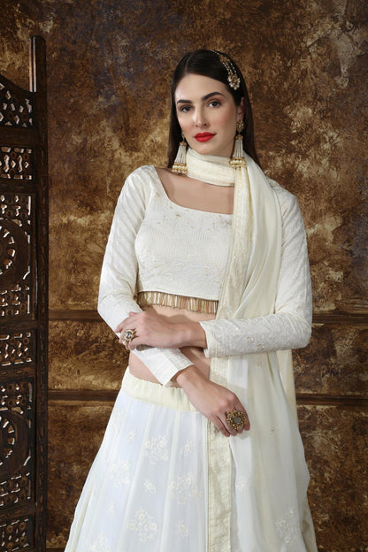 Off White Georgette Bridesmaid Lehenga Choli