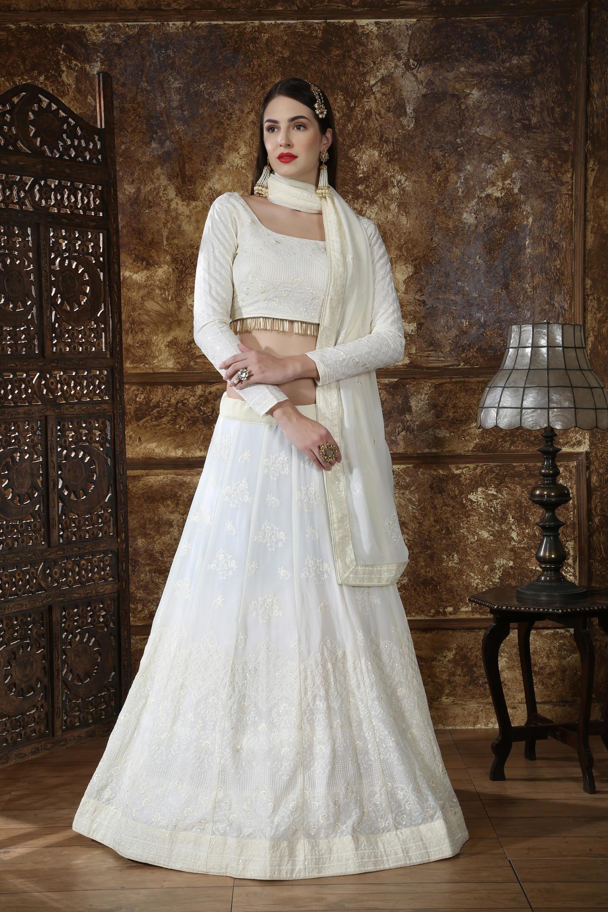 Off White Georgette Bridesmaid Lehenga Choli
