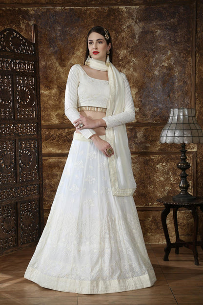 Off White Georgette Bridesmaid Lehenga Choli