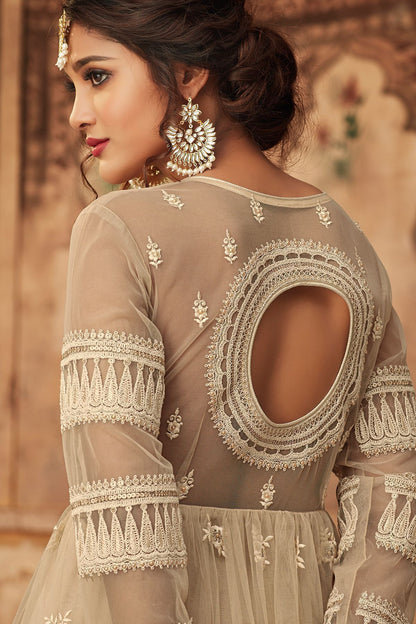 Off White Net Embroidered palazzo Suit