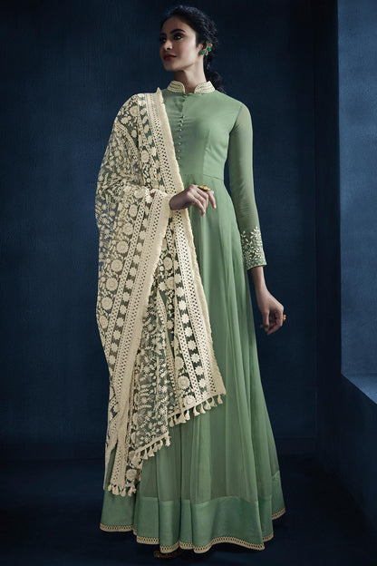 Olive Green Designer Georgette Gown